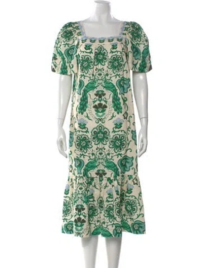 Pre-owned Cara Cara Printed Midi Length Dress In Green