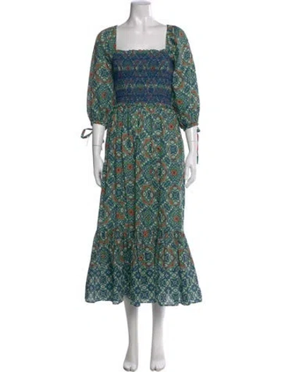 Pre-owned Cara Cara Printed Midi Length Dress In Green