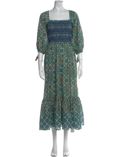 Pre-owned Cara Cara Printed Midi Length Dress In Green