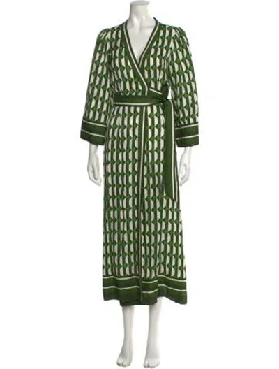 Pre-owned Cara Cara Printed Midi Length Dress In Green