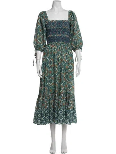 Pre-owned Cara Cara Printed Midi Length Dress In Green