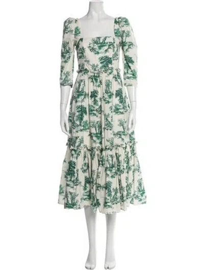 Pre-owned Cara Cara Printed Midi Length Dress In Green