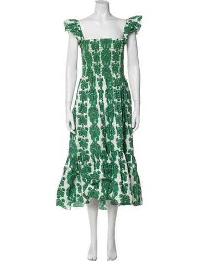 Pre-owned Cara Cara Printed Midi Length Dress In Green