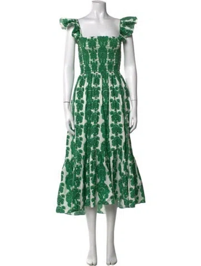 Pre-owned Cara Cara Printed Midi Length Dress In Green