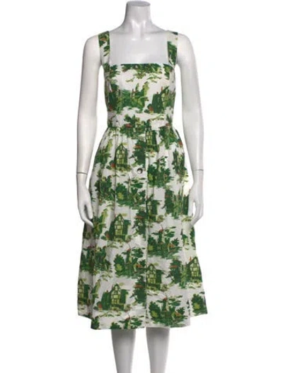 Pre-owned Cara Cara Printed Midi Length Dress In Green