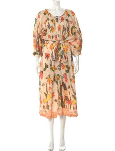 Pre-owned Cara Cara Printed Midi Length Dress In Neutral