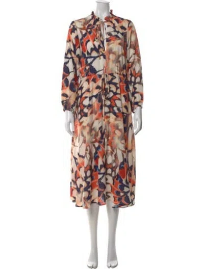 Pre-owned Cara Cara Printed Midi Length Dress In Orange