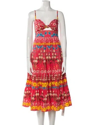 Pre-owned Cara Cara Printed Midi Length Dress In Pink