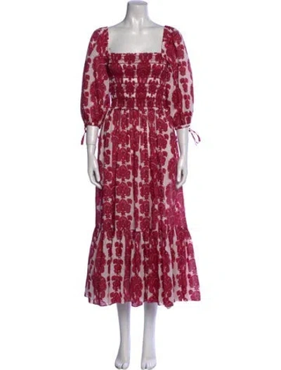 Pre-owned Cara Cara Printed Midi Length Dress In Red