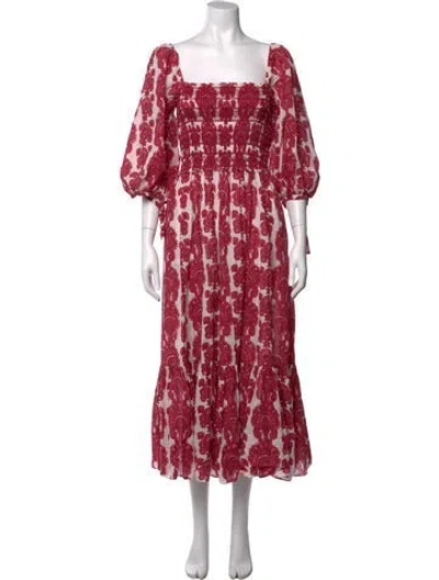 Pre-owned Cara Cara Printed Midi Length Dress In Red