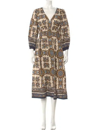 Pre-owned Cara Cara Printed Midi Length Dress W/ Tags In Neutral