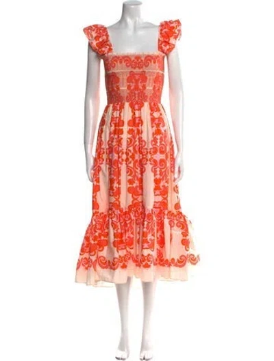 Pre-owned Cara Cara Printed Midi Length Dress W/ Tags In Orange