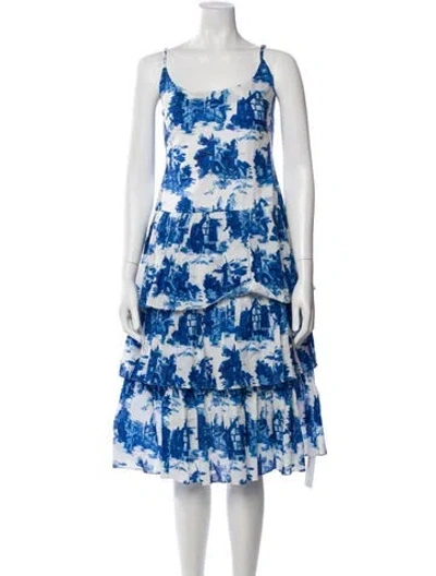 Pre-owned Cara Cara Printed Midi Length Dress W/ Tags In White