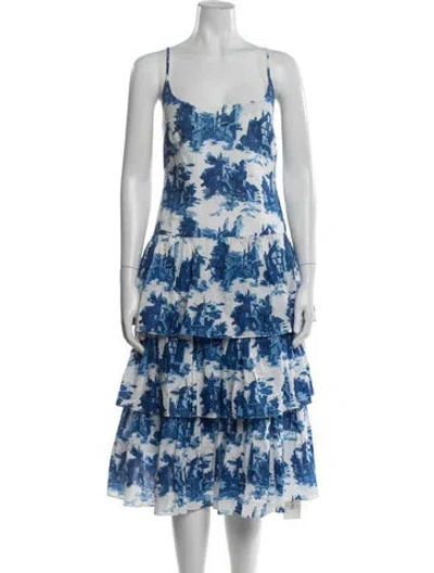 Pre-owned Cara Cara Printed Midi Length Dress In White