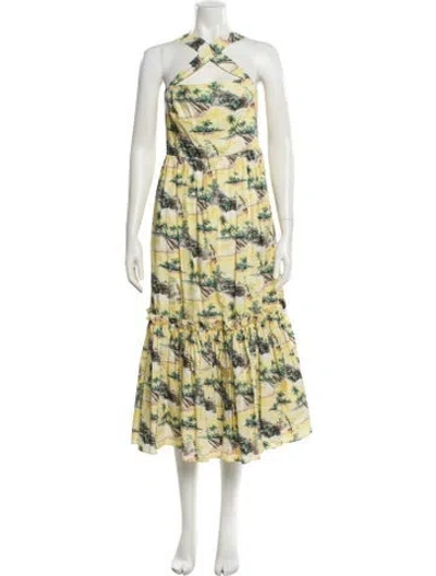 Pre-owned Cara Cara Printed Midi Length Dress In Yellow