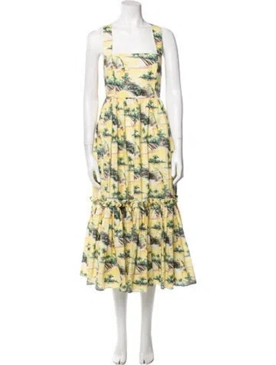 Pre-owned Cara Cara Printed Midi Length Dress In Yellow