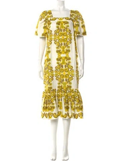 Pre-owned Cara Cara Printed Midi Length Dress In Yellow