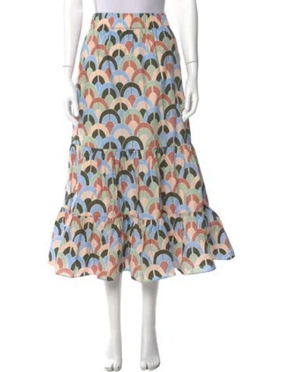 Pre-owned Cara Cara Printed Midi Length Skirt In Blue