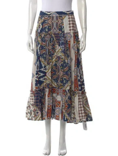 Pre-owned Cara Cara Printed Midi Length Skirt In Blue