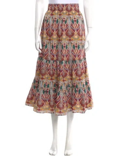 Pre-owned Cara Cara Printed Midi Length Skirt In Brown