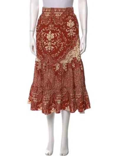 Pre-owned Cara Cara Printed Midi Length Skirt In Orange
