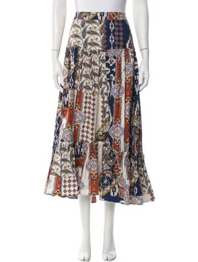 Pre-owned Cara Cara Printed Midi Length Skirt In White