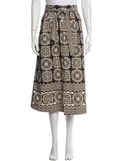 Pre-owned Cara Cara Printed Midi Length Skirt In White