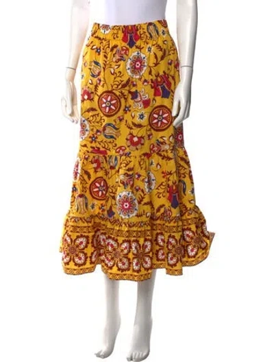 Pre-owned Cara Cara Printed Midi Length Skirt In Yellow