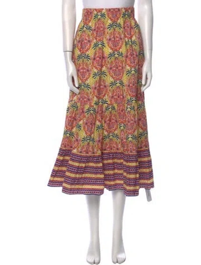 Pre-owned Cara Cara Printed Midi Length Skirt In Yellow