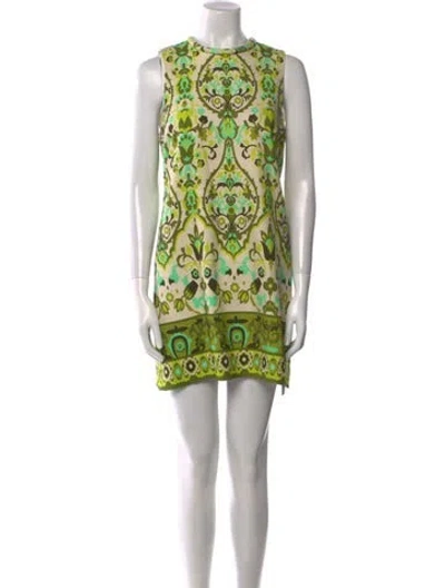 Pre-owned Cara Cara Printed Mini Dress In Green