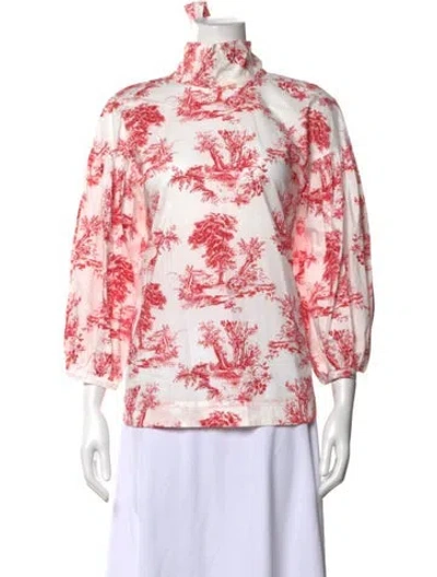 Pre-owned Cara Cara Printed Mock Neck Blouse In Red/white
