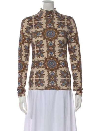 Pre-owned Cara Cara Printed Mock Neck Sweater In Neutral