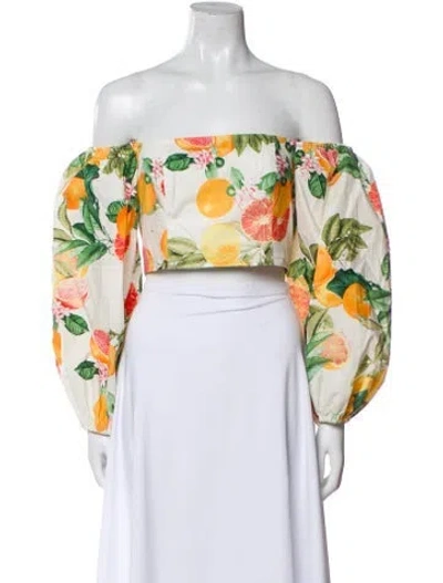Pre-owned Cara Cara Printed Off-the-shoulder Crop Top In Orange