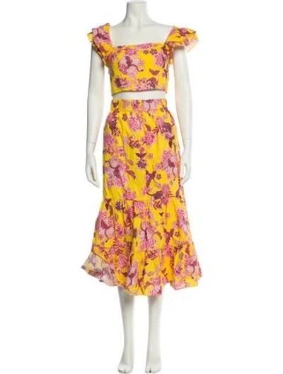 Pre-owned Cara Cara Printed Ruffle Embellishment Skirt Set In Yellow
