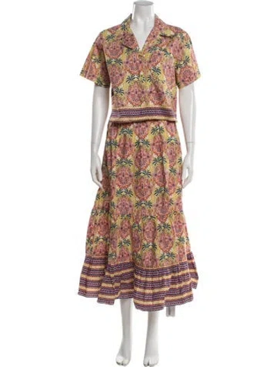 Pre-owned Cara Cara Printed Ruffle Embellishment Skirt Set In Yellow