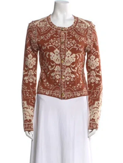 Pre-owned Cara Cara Printed Scoop Neck Sweater In Brown