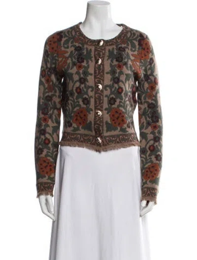 Pre-owned Cara Cara Printed Scoop Neck Sweater In Brown