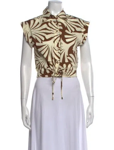 Pre-owned Cara Cara Printed Short Sleeve Button-up Top In Multi