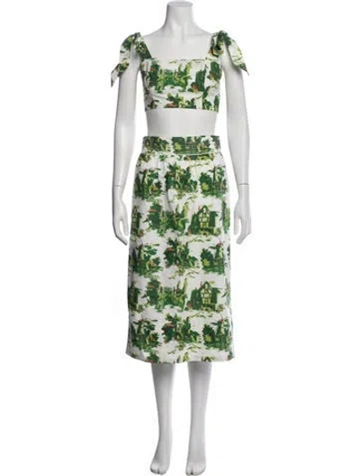Pre-owned Cara Cara Printed Skirt Set In Green