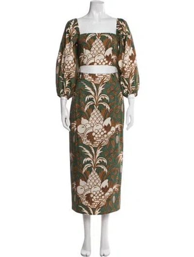 Pre-owned Cara Cara Printed Skirt Set In Green