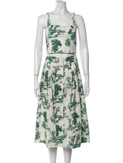 Pre-owned Cara Cara Printed Skirt Suit In Green/neutrals