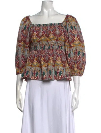 Pre-owned Cara Cara Printed Square Neckline Blouse In Multi