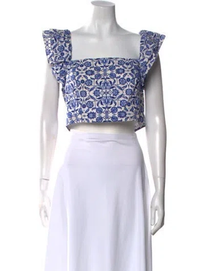 Pre-owned Cara Cara Printed Square Neckline Crop Top In Blue