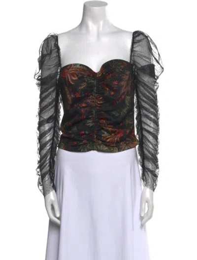 Pre-owned Cara Cara Printed Square Neckline Crop Top In Multi