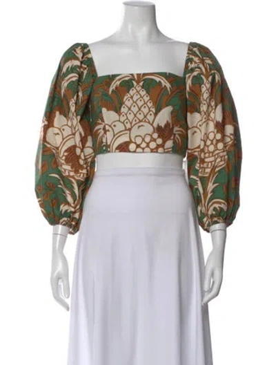 Pre-owned Cara Cara Printed Square Neckline Crop Top In Multi