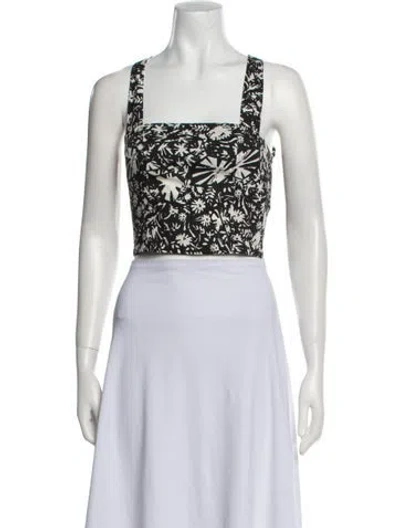 Pre-owned Cara Cara Printed Square Neckline Crop Top W/ Tags In Black