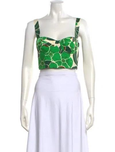 Pre-owned Cara Cara Printed Square Neckline Crop Top W/ Tags In Green