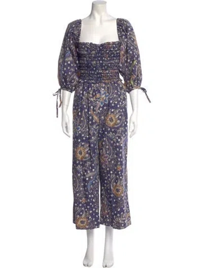Pre-owned Cara Cara Printed Square Neckline Jumpsuit In Blue