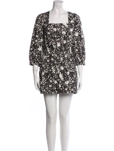 Pre-owned Cara Cara Printed Square Neckline Romper In Black