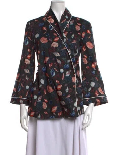 Pre-owned Cara Cara Printed Three-quarter Sleeve Blouse In Black
